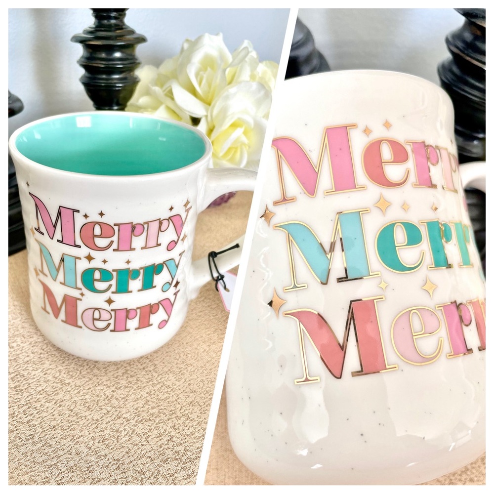 NWT Gold Metallic MERRY MERRY MERRY Ceramic Mug
